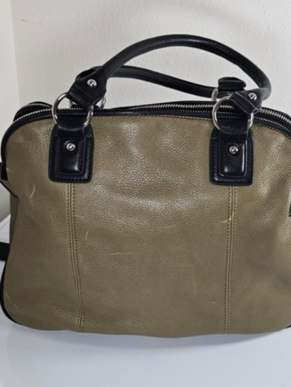 Aimee Kestenberg LUCY Olive Leopard Print Satchel w/ Black Trim, Silver Hardware - Picture 11 of 12